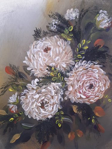 Acrylic.  White bouquet.